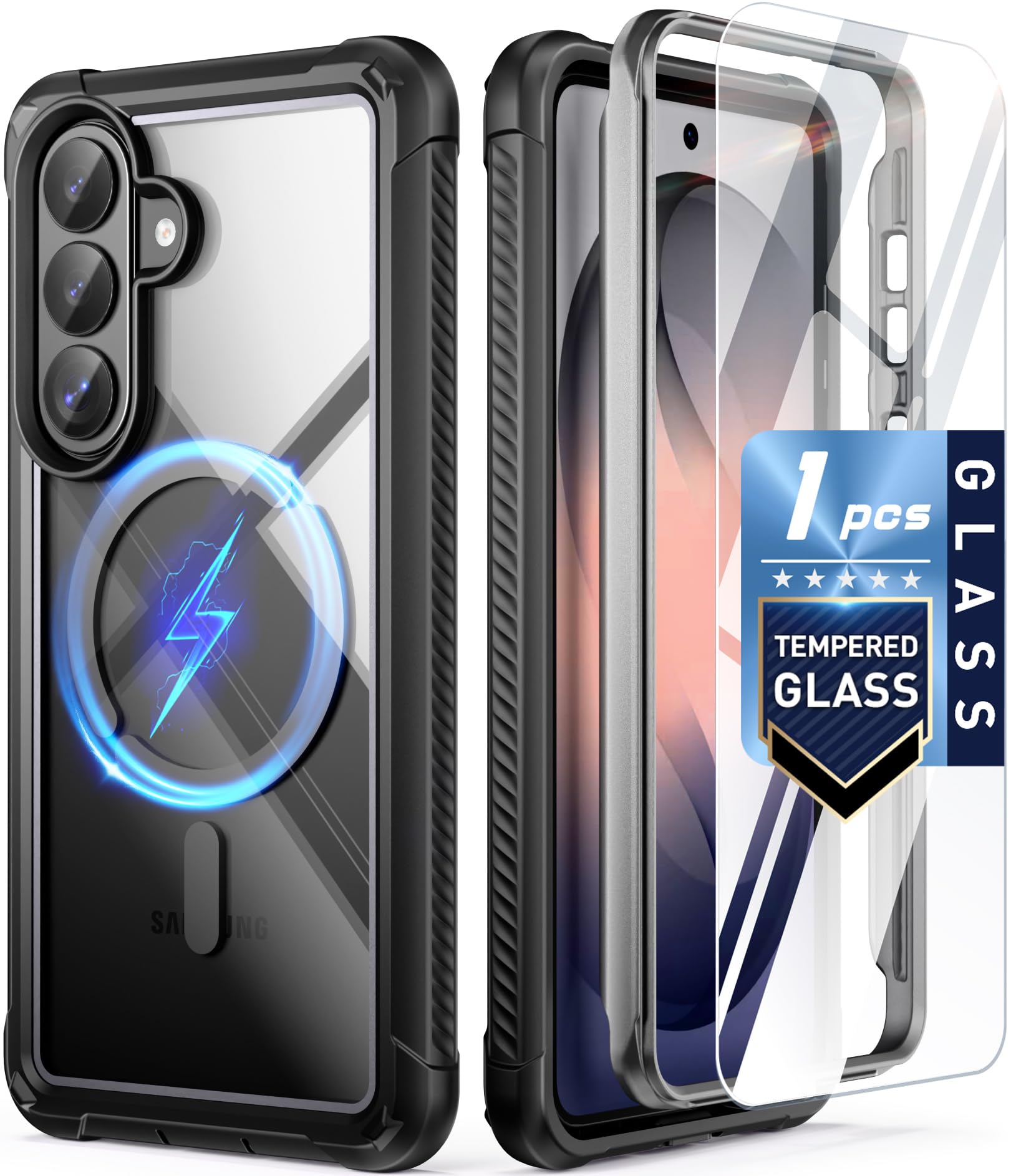 Guardian MagPro Case for Galaxy S26 6.3 Inches, MagSafe Compatible, Military Standard Drop Test from 6 Metres, 2 Screen Protectors, Full Body Protective Case for S26 Plus, Black/Transparent