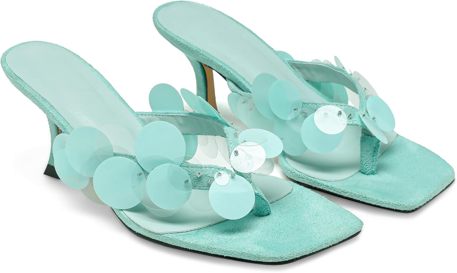 Black Flip Flop Heels Sandals for Women with Plastic Disc Straps Comfortable Slip on Open Toe Kitten Heel Thong Sandal Casual Summer Dressy Shoes.