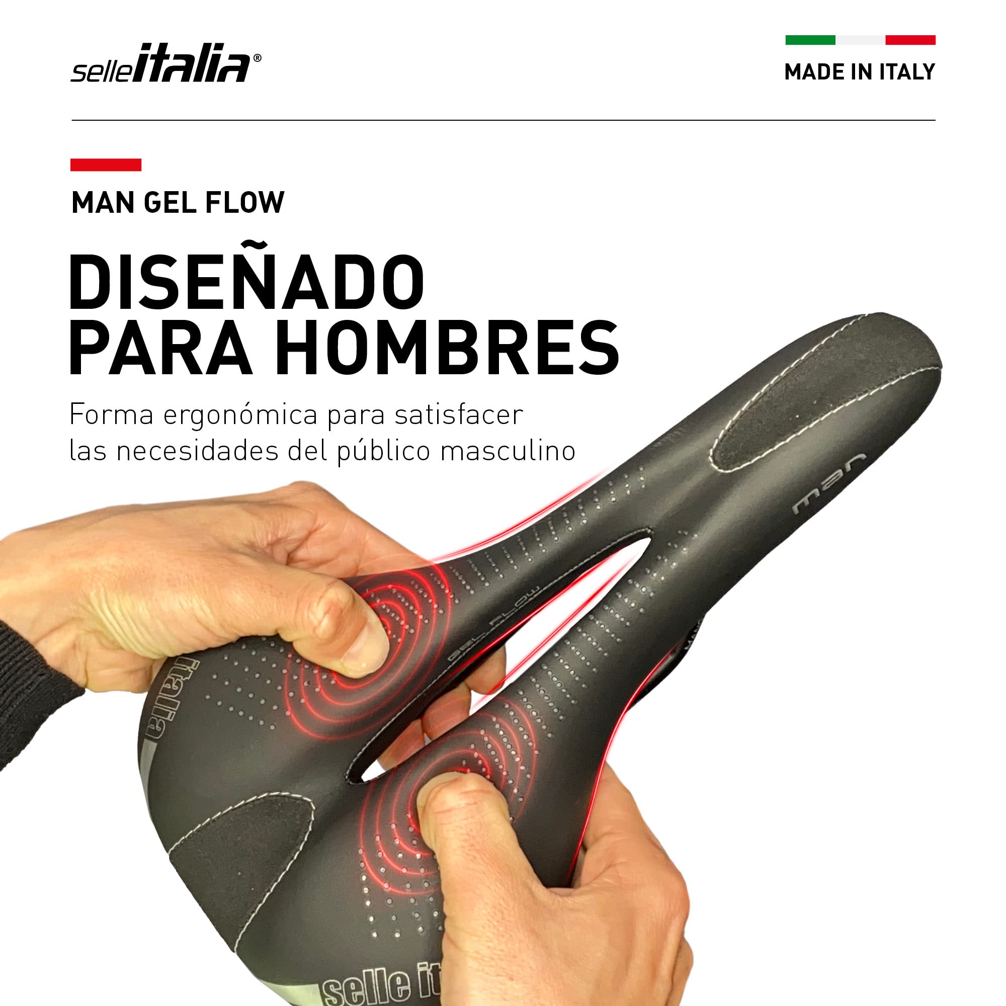 Selle Italia - Man Gel Flow Road Bike Saddle, Rail Manganese Tube Ø7, Road Saddle Gran Turismo Fiber-tek Comfort Gel, Shock Absorber