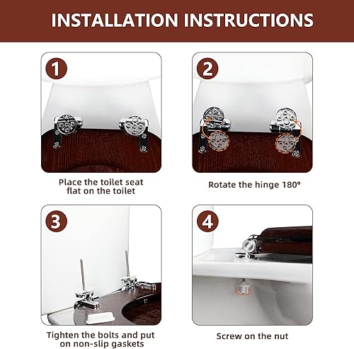 Miniatura 7 de Angel Shield - Asiento para inodoro redondo de madera con cierre lento, fácil de limpiar y bisagras de liberación rápida (redondo, nogal oscuro)