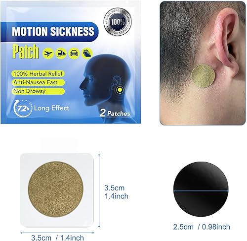 Miniatura 2 de Parches para mareo por movimiento, 120 parches de náuseas para cruceros, coches, tren, avión (caja de 3), parche antináuseas para detrás de la