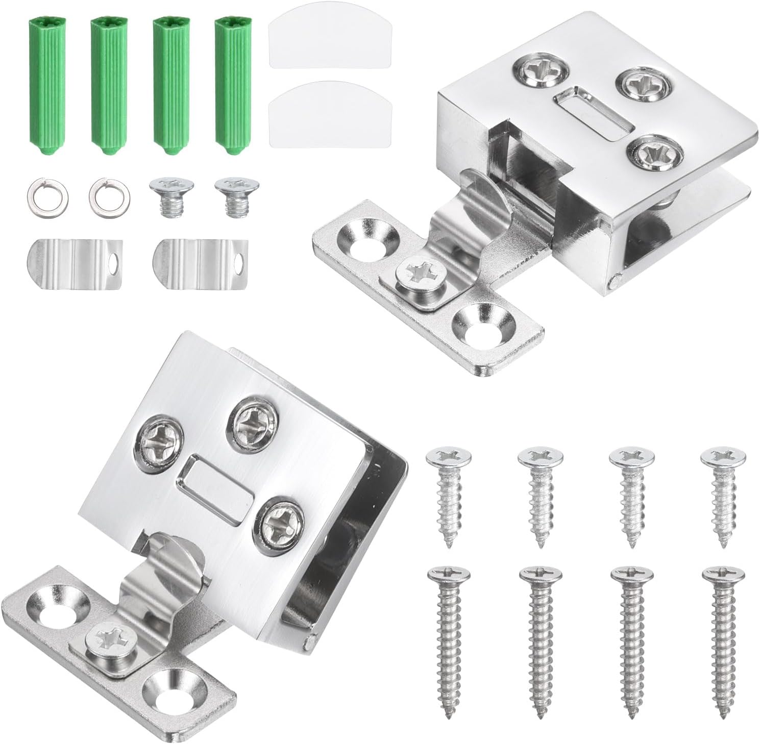 uxcell 2Pcs Glass Door Hinges, Zinc Alloy No-Drill Glass Shower Door Hinges 90 Degree Cabinet Doors Hinge for 3-8mm Thickness Frameless Doors for Kitchen Bathroom, Silver