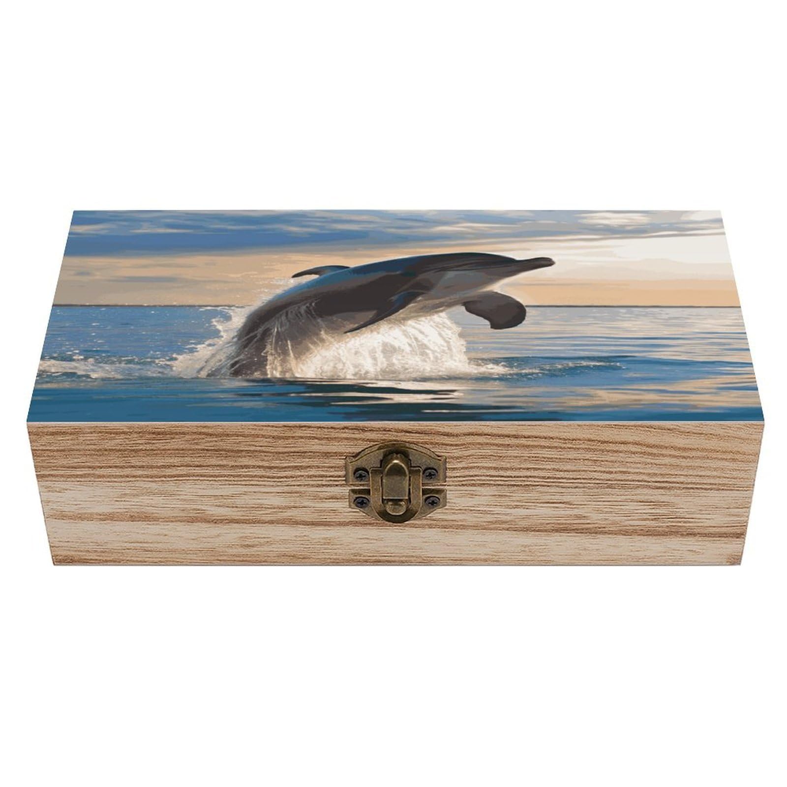 MUSM Funny Animal Dolphin Wooden Storage Box Vintage Wood Box with Lid Exquisite Crafts DIY Wood Gift Boxes Fashion Jewelry Boxes Art Stash Keepsake Storage Case Large Jewelry Case