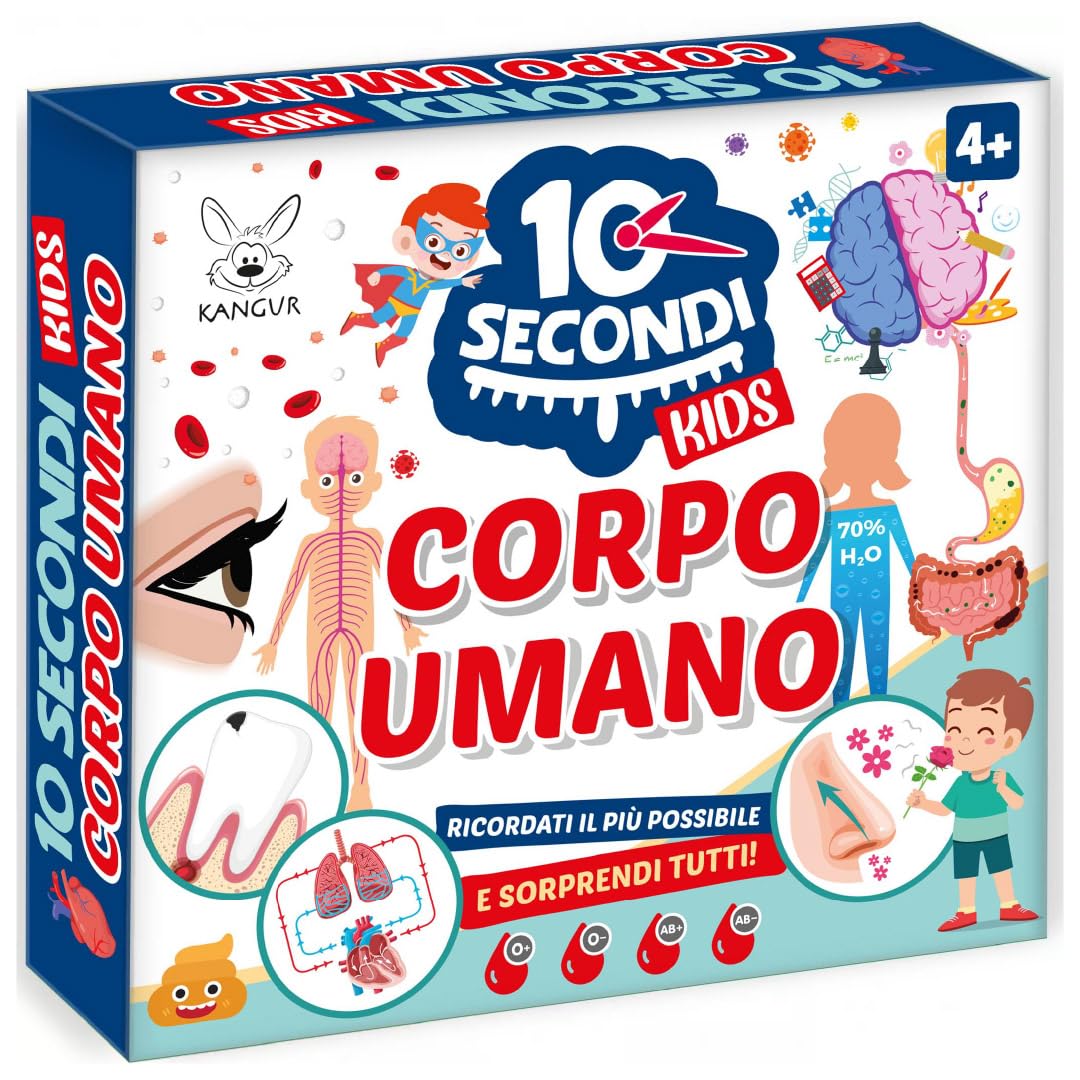 KANGUR 10 Secondi Kids Corpo Umano Gioco Educativo per Bambini 4+ con 48 Carte Sviluppa Memoria Concentrazione Osservazione Anatomia Umana