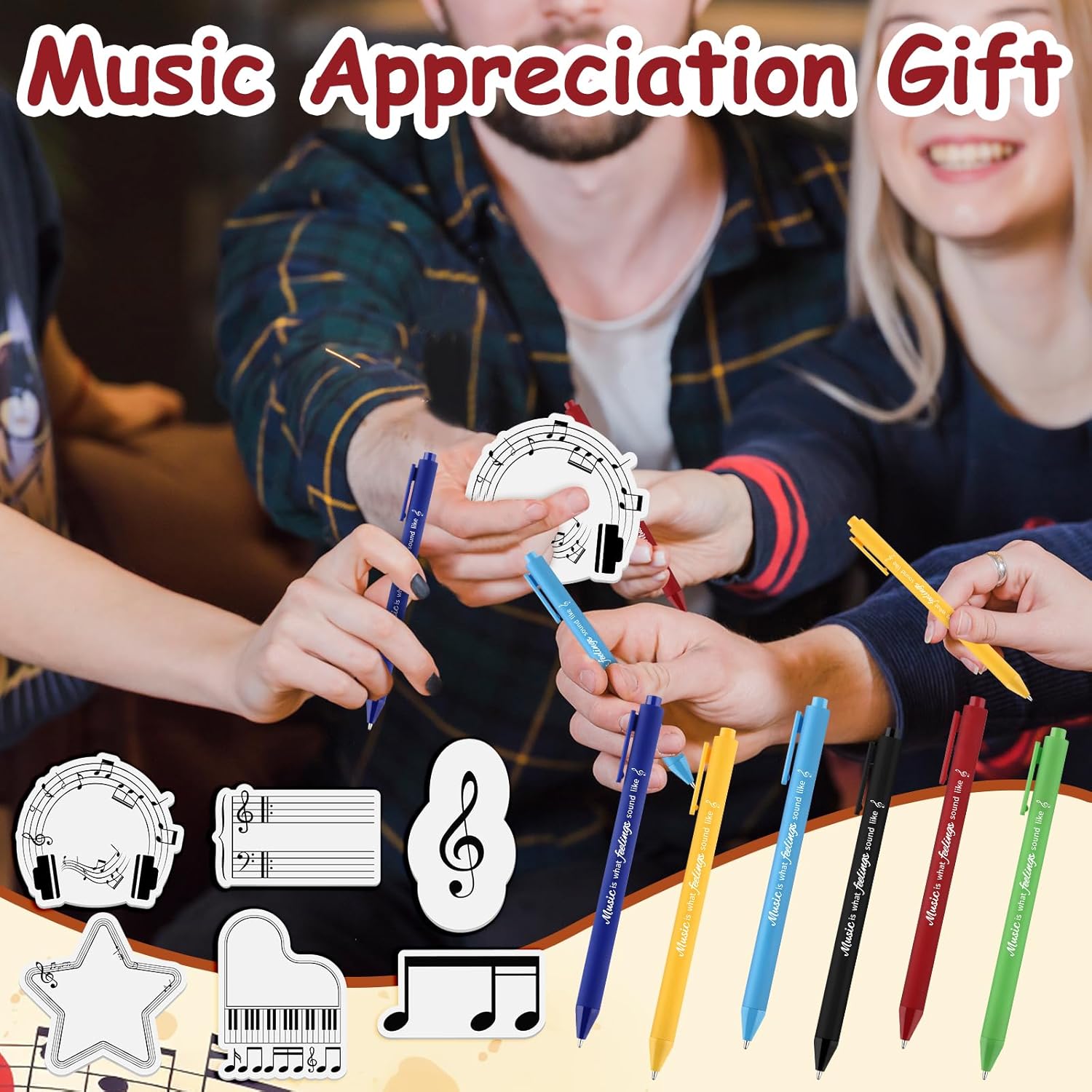 12 Sets Bulk Music Themed Gifts Including Music Ballpoint Pen Music Sticky Notes Music Clip, Music Teacher Appreciation Gift Music Gift for Rewards Marching Band School Supplies - Image 4