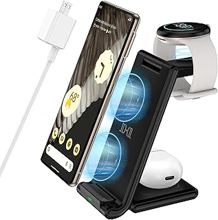 3 in 1 Wireless Charging Station for Google Pixel Devices, Pixel Watch Charger, Foldable Wireless Charger for Google Pixel Fold/7 Pro/7/7a/6 Pro/6/5/4/3/XL, Pixel Buds Pro, Pixel Watch
