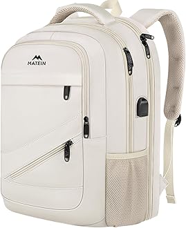 MATEIN Extra Large Backpack for Women, 18 Inch TSA College Backpack with Multiple Compartments & USB Charging Port, 50 L Fashion Work Computer Carryon for Business, Cream Beige