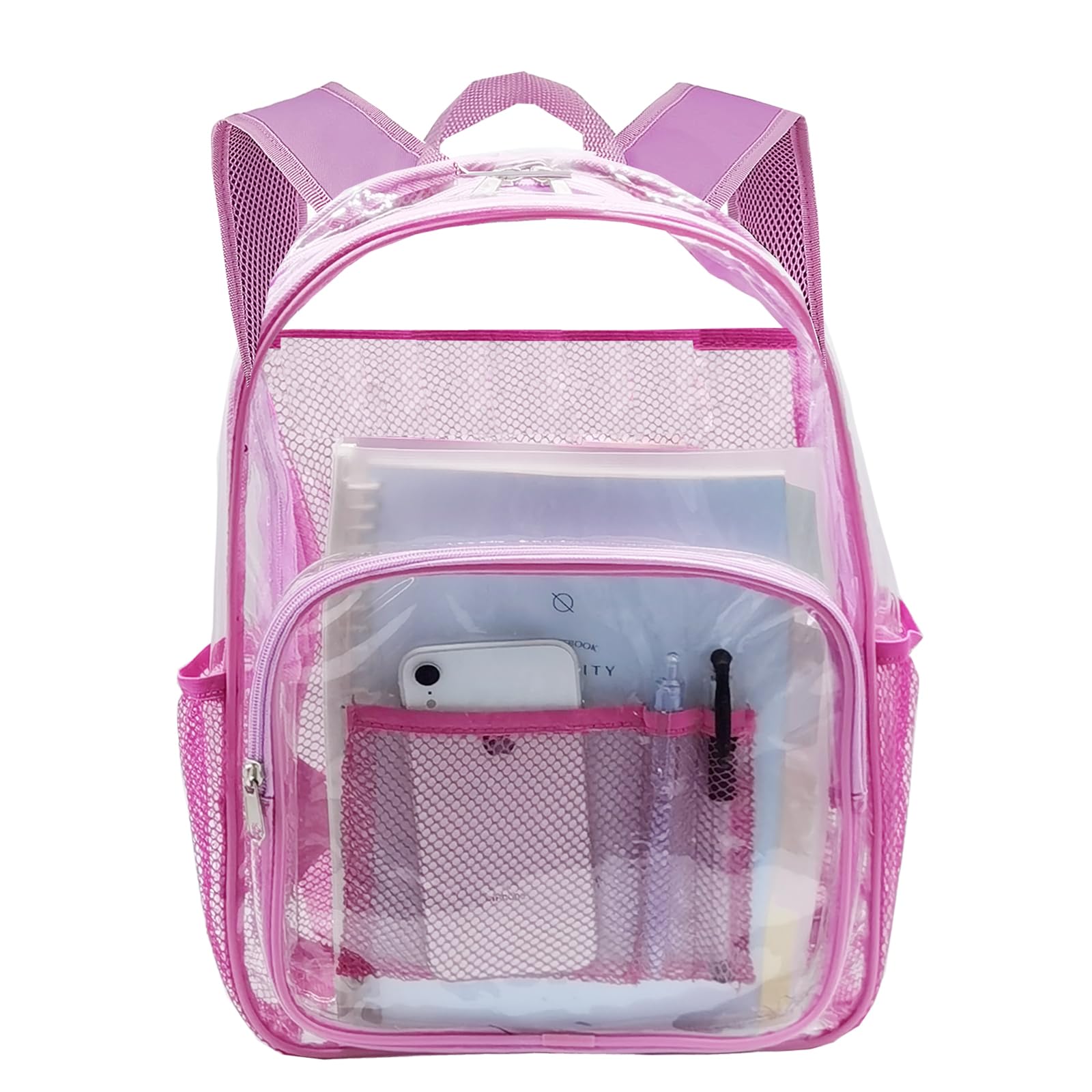 BAJNOKOU Pink Clear Backpack Heavy Duty Transparent Bookbag for Girls Women See Through Plastic PVC Backpacks for School Stadium Festival Concert Sport Venues Work