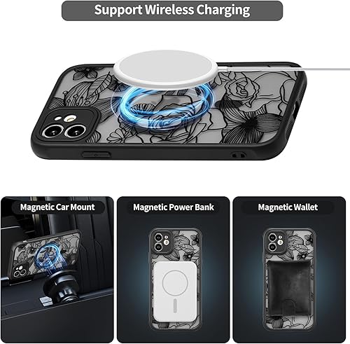 Vista 5 de XIZYO Funda magnética para iPhone 12 de 6.1 pulgadas, diseño floral, rosa, bonita funda compatible con Magsafe para mujeres y niñas