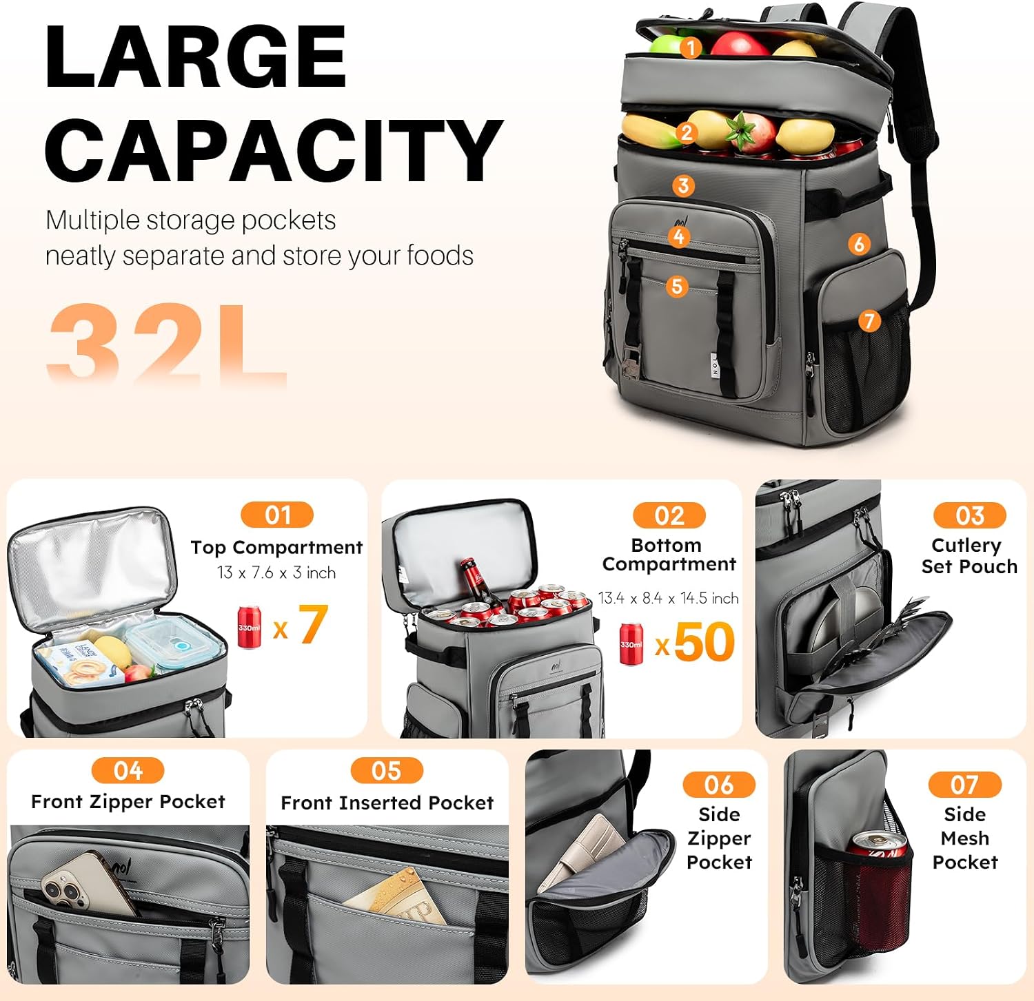 NOL Natural Organic Lifestyle Double Deck Picnic Cooler Backpack for Men - 3 Colors