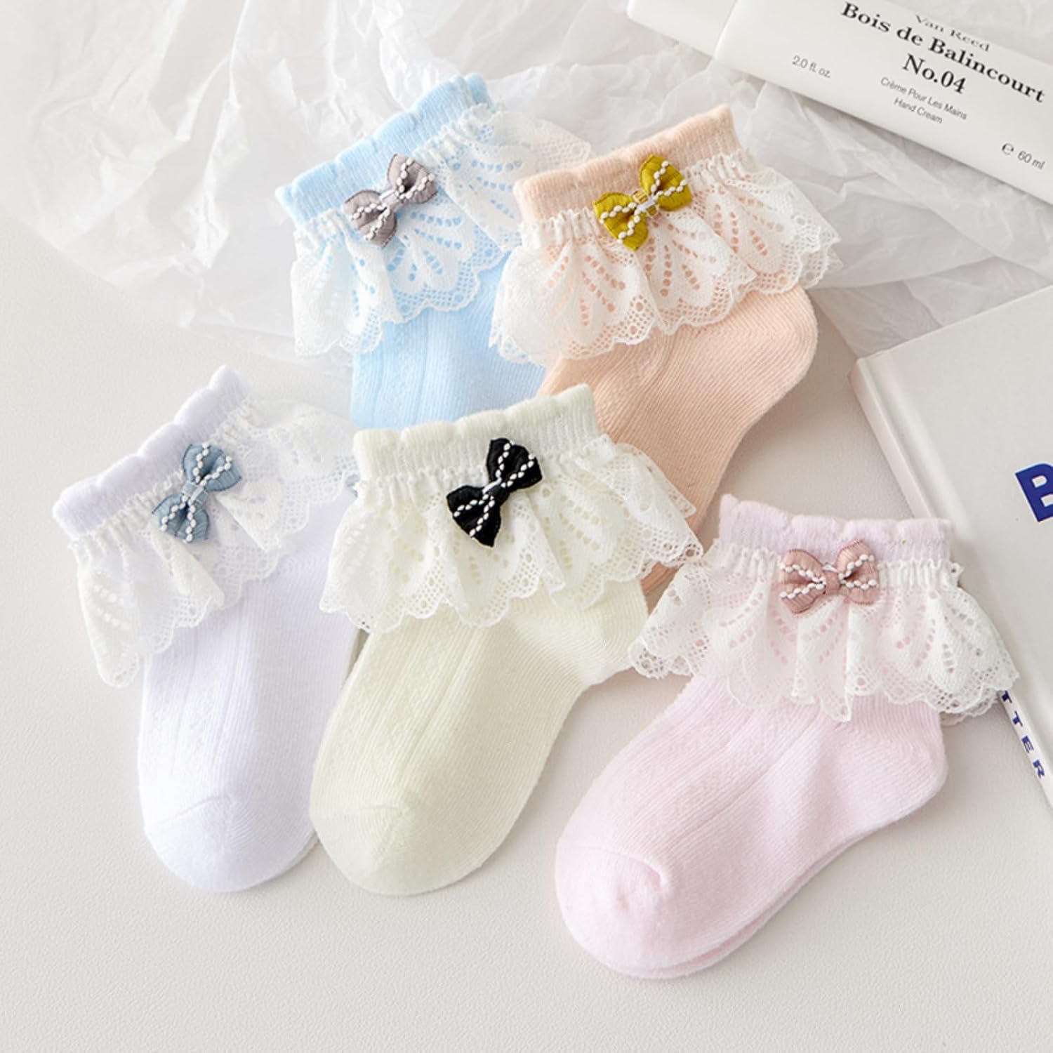 Meeshine 5 Pack Baby Girls Ruffle Lace Socks Toddler Frilly Cotton Cute Bow Knot Ankle Socks for Infant 0-3T - Image 7