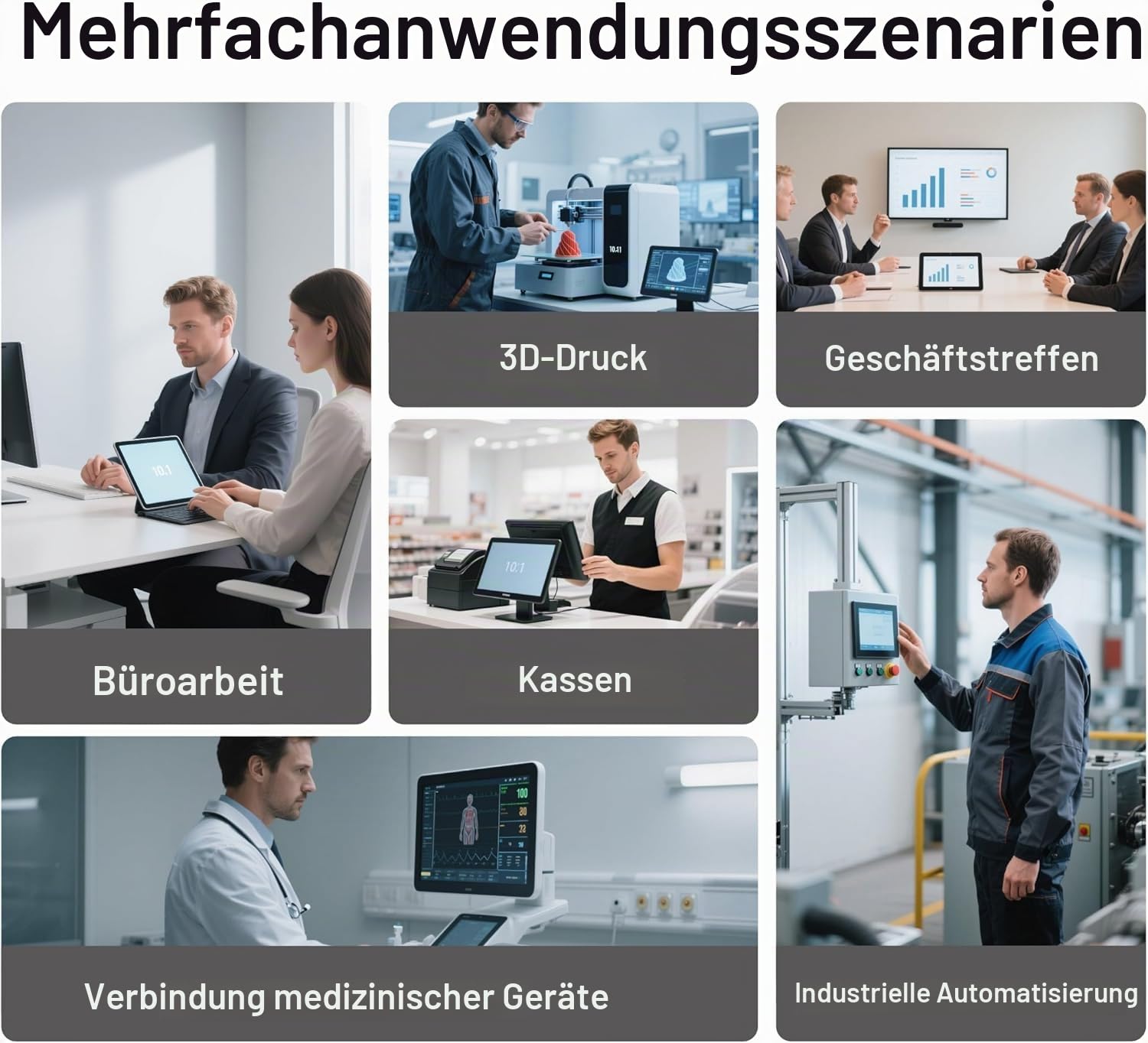 10,1-Zoll Industrie-Einbau-Panel-PC mit Windows 11, 10-Punkt-Touchscreen, Celeron N5100, 8 GB RAM, 128 GB ROM, Dual HDMI 2.0, WiFi 5 und Bluetooth 5.0 – ideal für Büro, Automatisierung, Kiosk, Bar