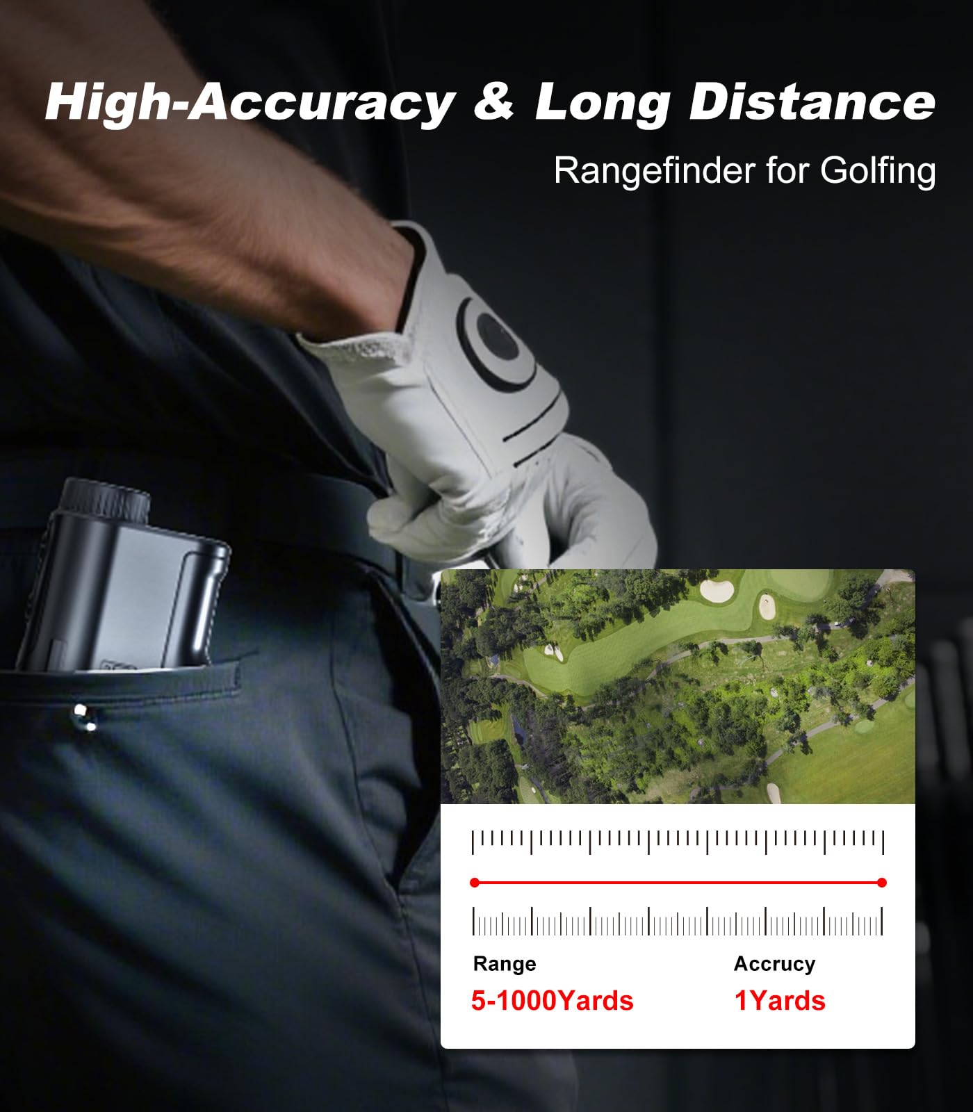 Télémètre de golf avec pente, télémètre de golf de 914 m, grossissement 6x, vibration de verrouillage du mât de drapeau, télémètre de golf rechargeable