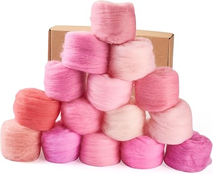 Wool Roving Yarn for Needle Felting Pink Soft Fibre Wool Supplies for DIY Hand Spinning Weaving Beginners Adults Handmade Dolls Felted Animal Women 75 G