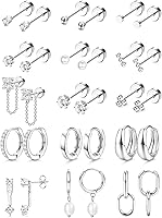 LOLIAS 15 Pairs Hypoallergenic Flat Back Earrings for Sensitive Ears - 20G Surgical Steel 14K Gold Plated Hoops & Studs for Cartilage Multiple Piercings
