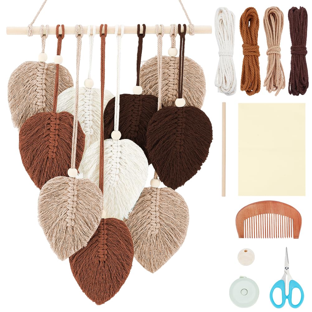 FREEBLOSS Set Macramé Feuille Kit Feuille Macramé Kit de Suspension Murale Macramé Feuille Kits de Macramé pour Débutants Tapisserie de Feuilles de Macramé Boho Macramé Tapisserie