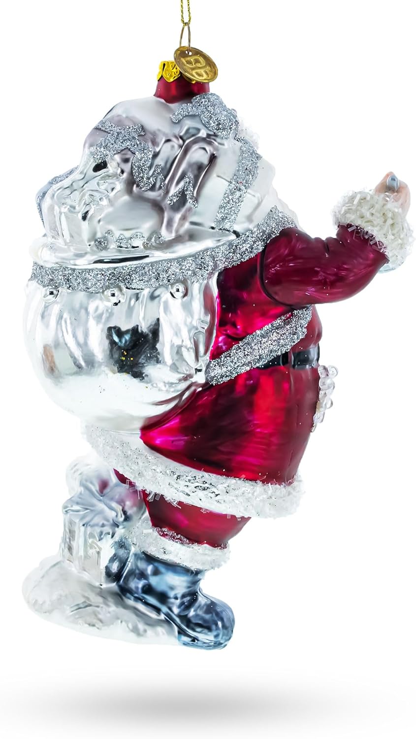 Classic Santa Claus Holding Bell Glass Christmas Ornament - Image 3
