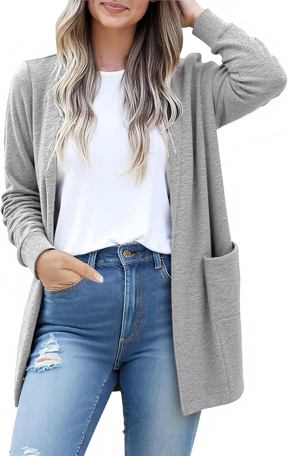 Lightweight Trendy Cardigan Sweaters for Women Open Front Casual Loose Spring Fall Outfits with Pockets