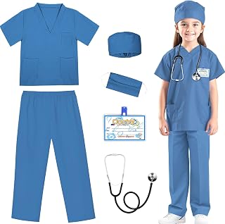 RioRand Doctor Costume for Kids,Toddler Nurse Scrubs with Accessories Christmas Dress Up Cosplay For Boys Girls 3-12 Years