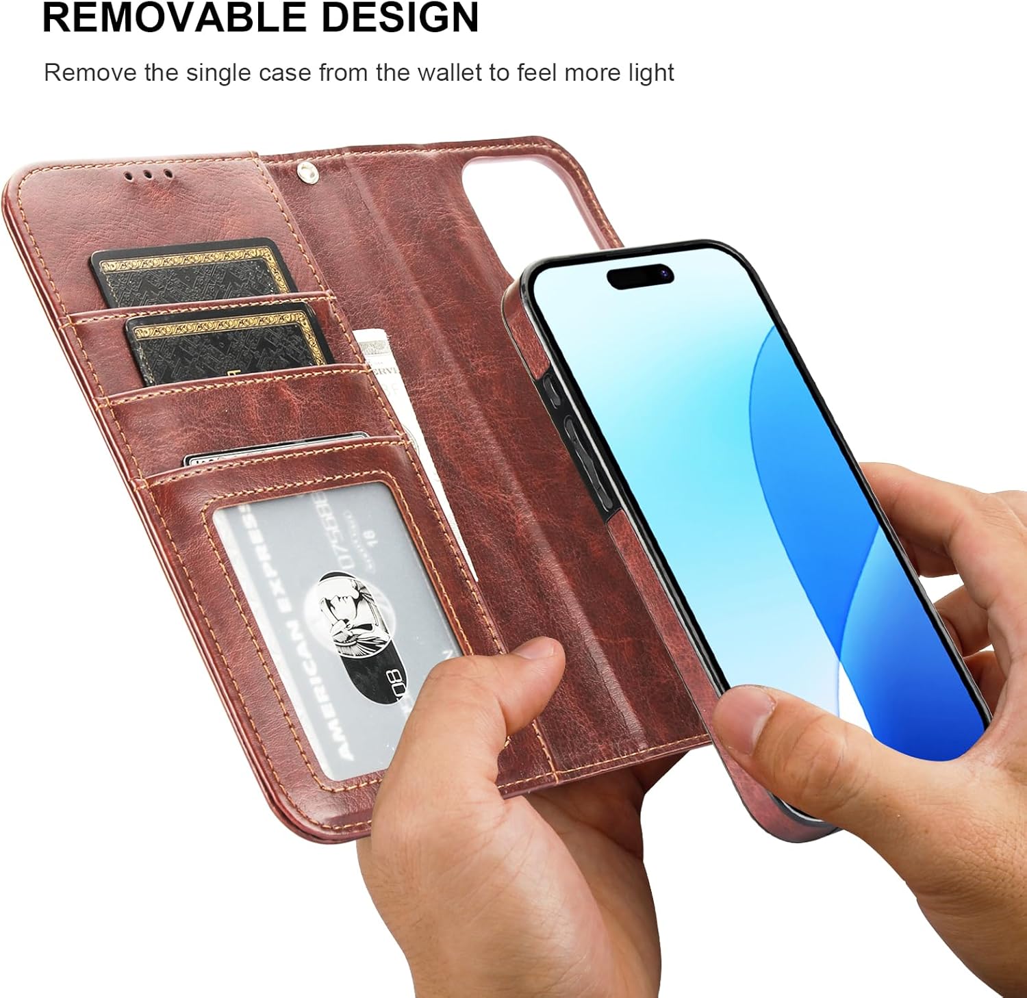 Bocasal for iPhone 16 Pro Max Wallet Case Compatible with MagSafe Wireless Charging, RFID Blocking Magnetic Leather Case with Card Slots Holder Kickstand Detachable Wrist Strap 6.9 Inch (Brown) - Image 3