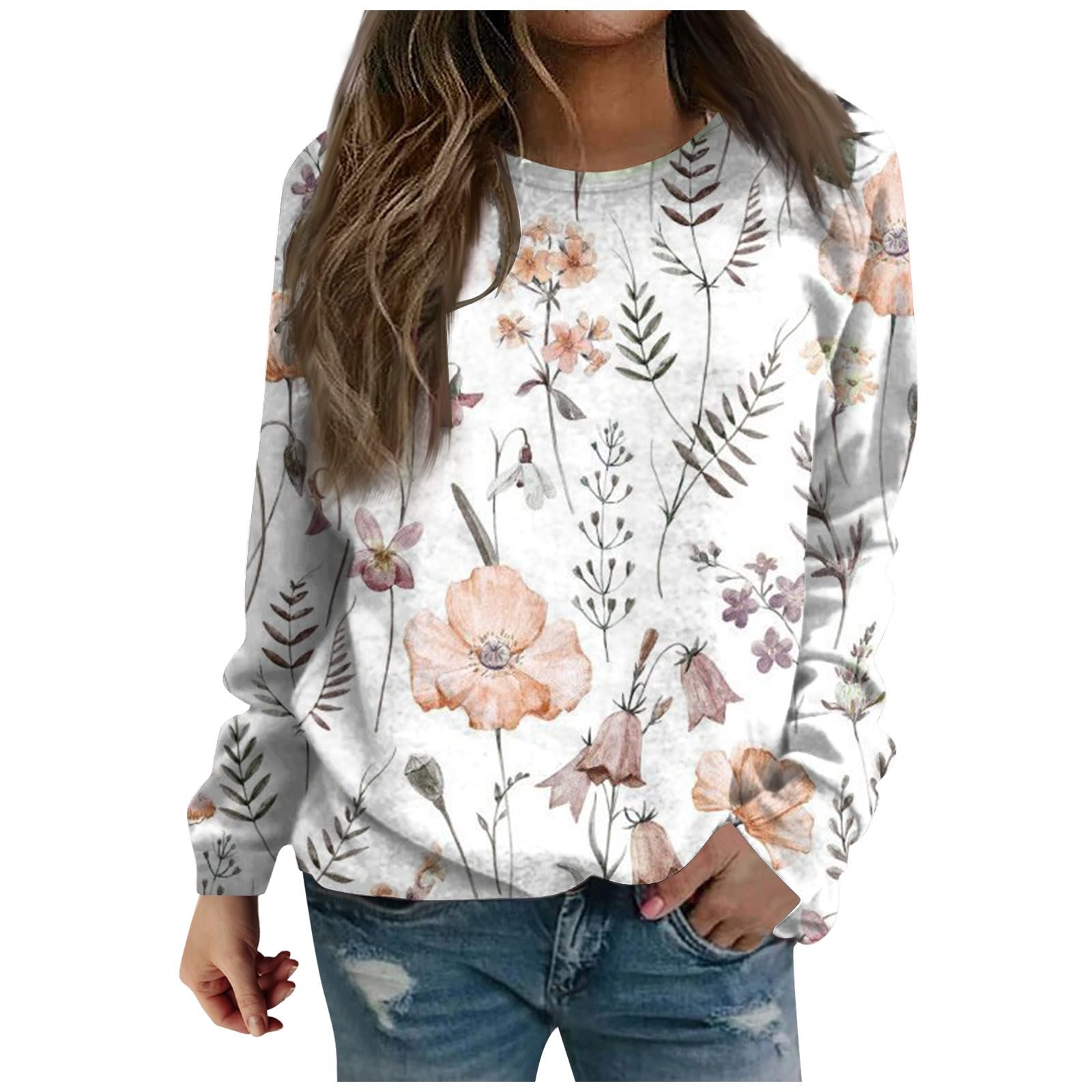 KEXIMIXUEPersonalised T Shirt UK Festival Pullovers Plus Size Homewear Soft Elegan Pullover Long Sleeve Print Fit Crewneck Top