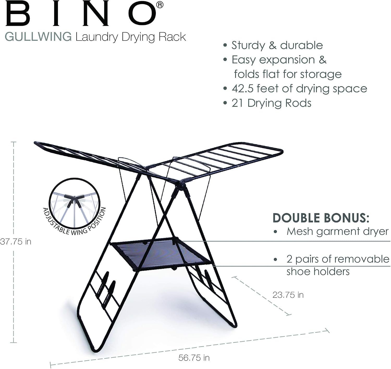 BINO Gullwing Collapsing Foldable Laundry Drying Rack, Black