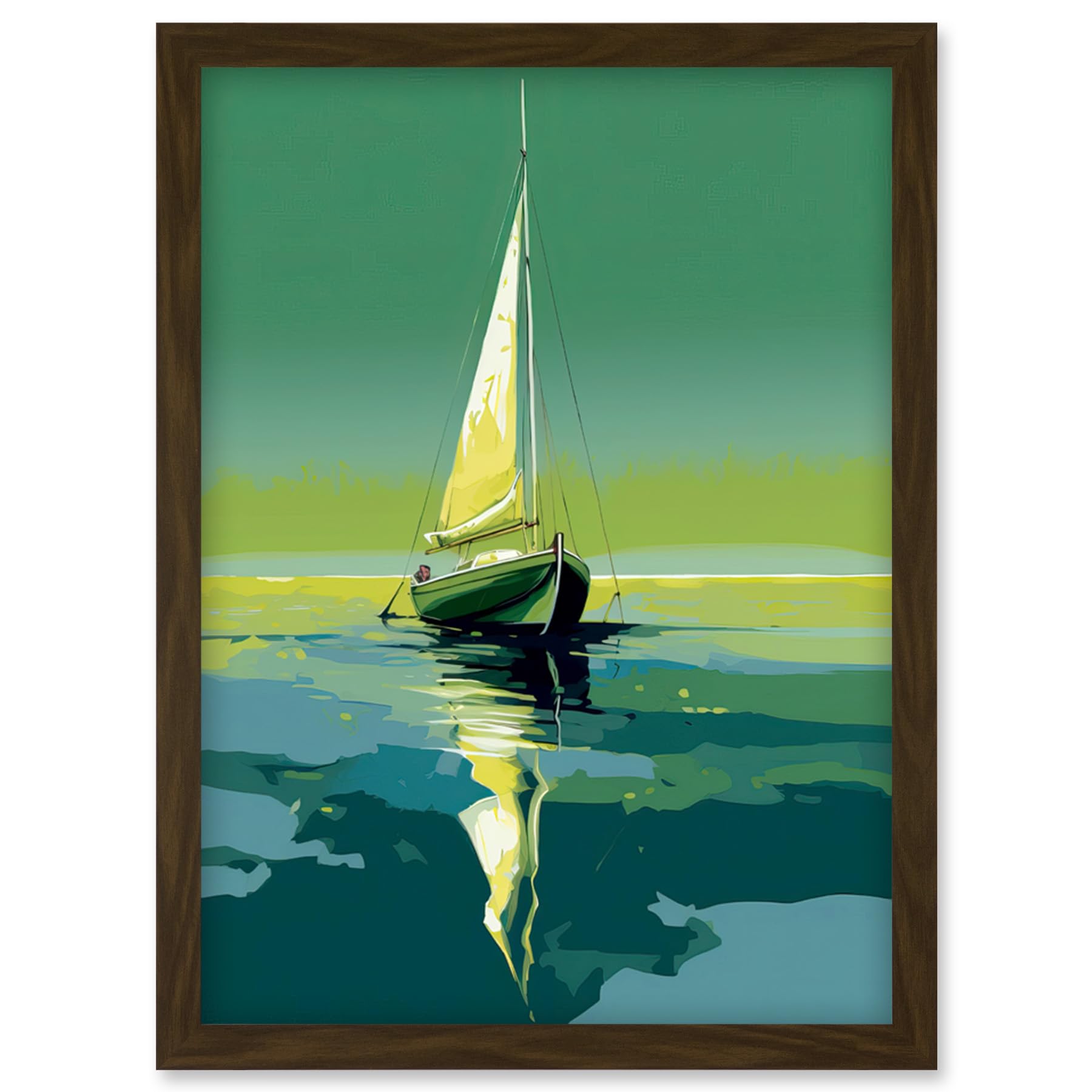 Artery8 A Sailboat on a Calm Sea Under a Cloudless Sky Artwork Framed Wall Art Print A4