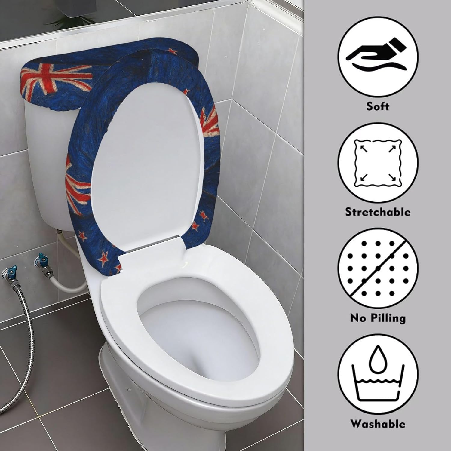 Toilet Lid Cover Set New Zealand Flag Watercolor