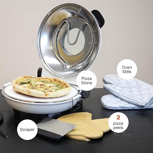 Miniatura 3 de Horno eléctrico para pizza, 12 pulgadas con piedra de cerámica, calienta hasta 800 F, horno de pizza portátil de interior para pizzas horneadas con