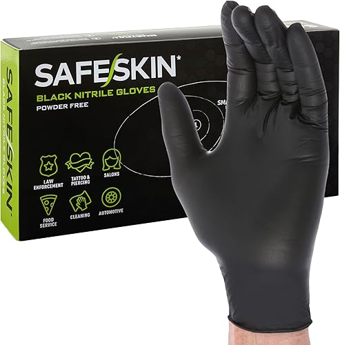 Miniatura 1 de SAFESKIN Guantes desechables de nitrilo negro, sin polvo, sin látex, tatuaje, preparación de alimentos, 3.5 mil