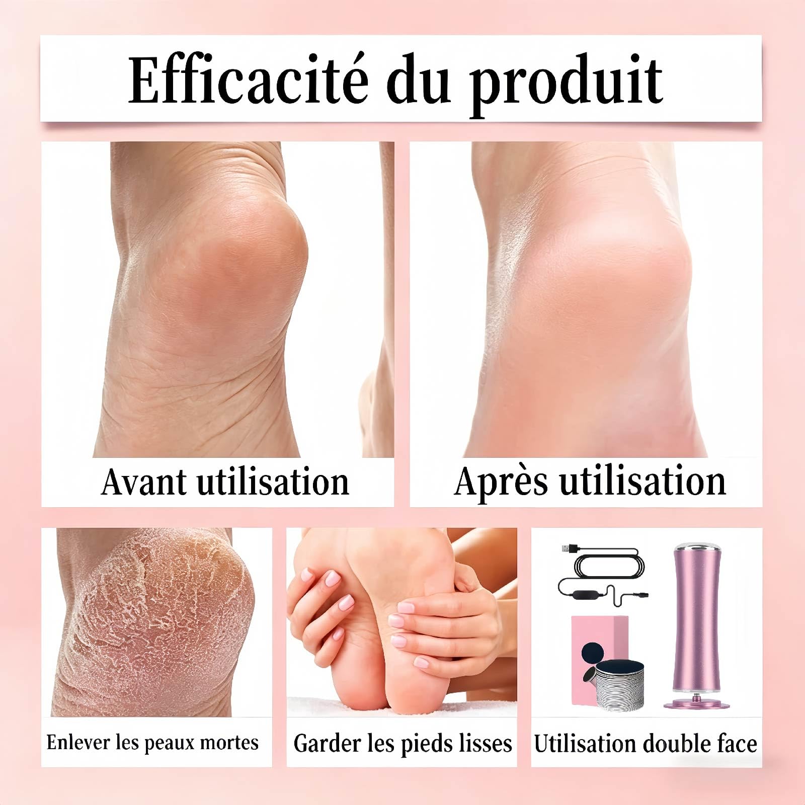 Mielle Glow Pied- Ponceuse Electrique Professionnelle pour Soin des Pieds, Kit Beauté Exfoliant pour Peaux Mortes, Squameuses et Gercées - Comprend 60 Tampons Exfoliants de Rechange (Schwarz)