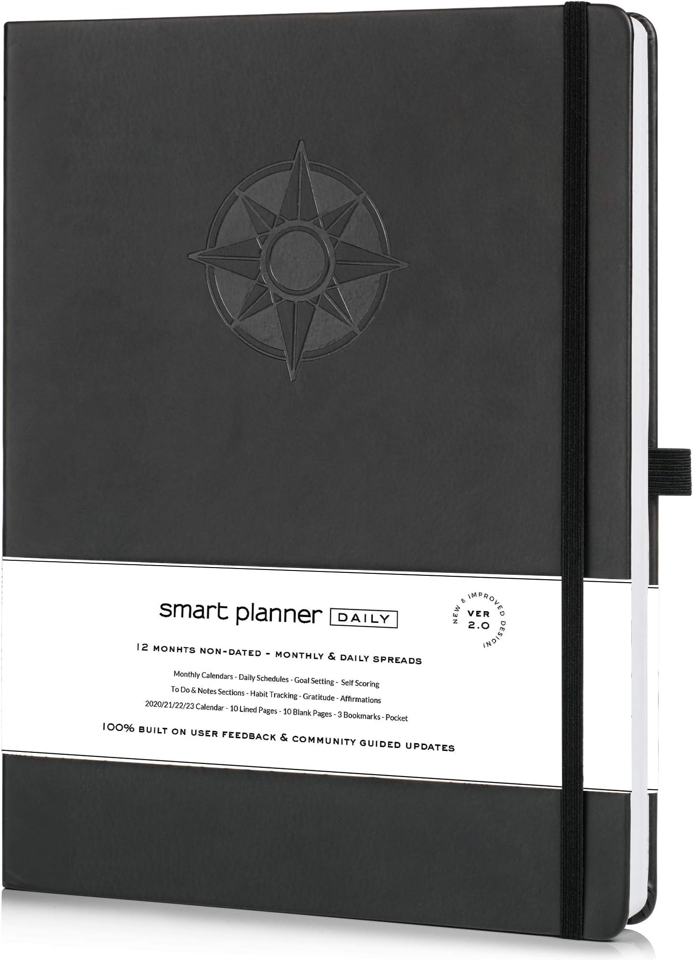 Smart Daily Planner – Undated A4 Size – Achieve Goals & Increase Productivity, Time Management & Happiness - Weekly Monthly Day Planner with Gratitude Journal, Hardcover, Organizer Planner