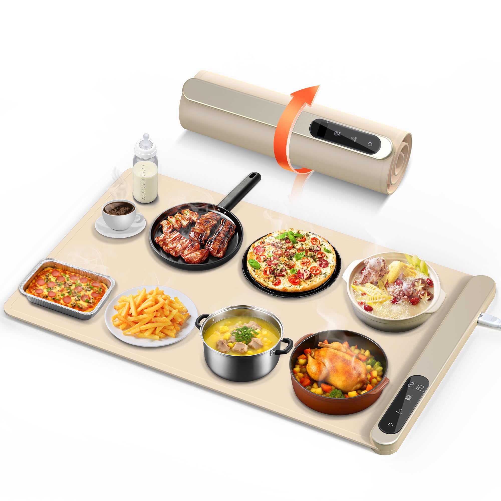Warming Mat For Food 24"Dx16"W 500W Food Warming Mat Heat Resistant Pad Graphene 5s Rapid Food Warmers for Parties Buffet 6 Temp 6H Timer Chafing Dishes for Buffet,Auto Shut Off for Gatherings