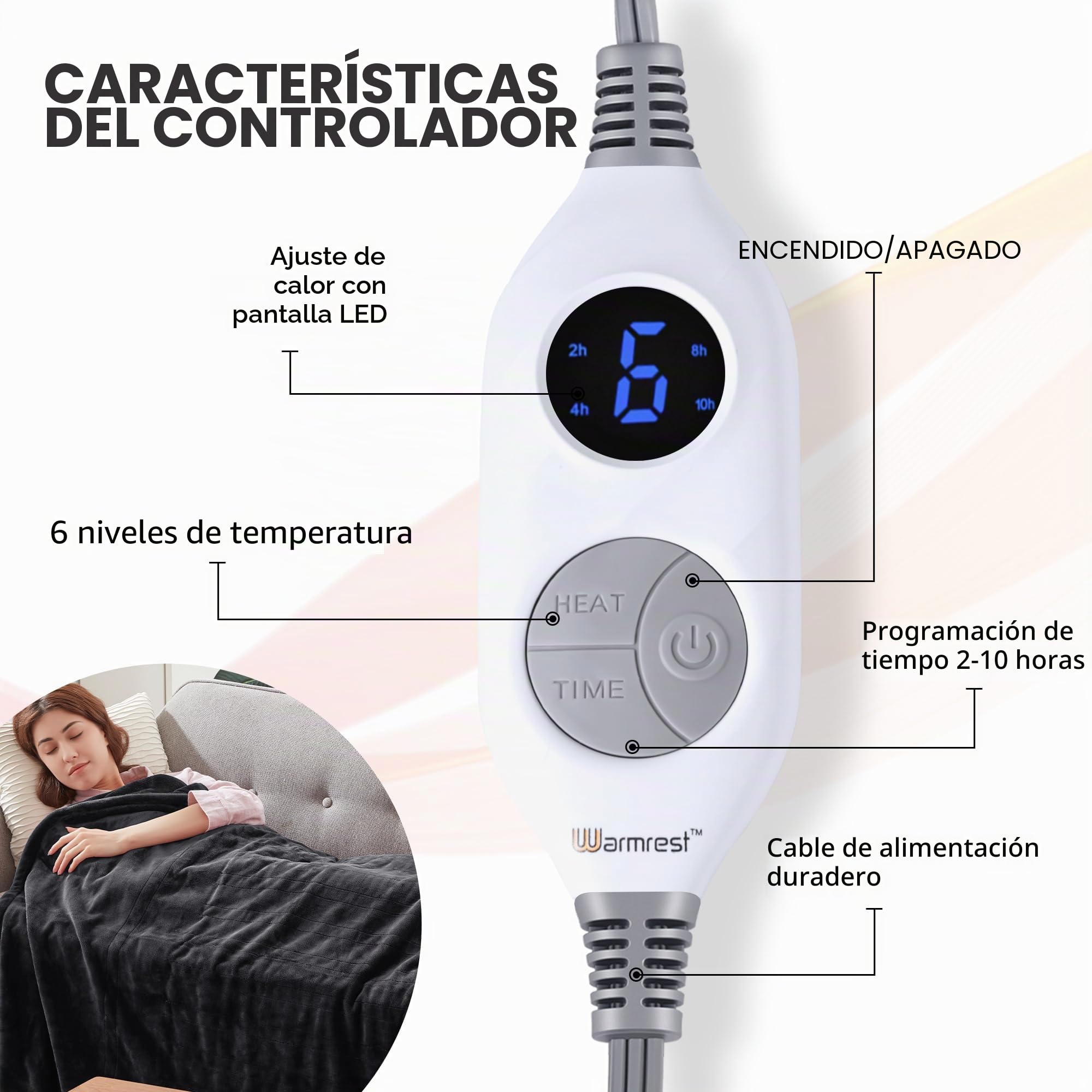Manta Eléctrica Grande Térmica para Cama 150x200cm, Calentamiento rápido 6 Niveles de Calor y Temporizador de Apagado automático de 1~10 Horas y Pantalla Digital, Lavable a máquina, Gris