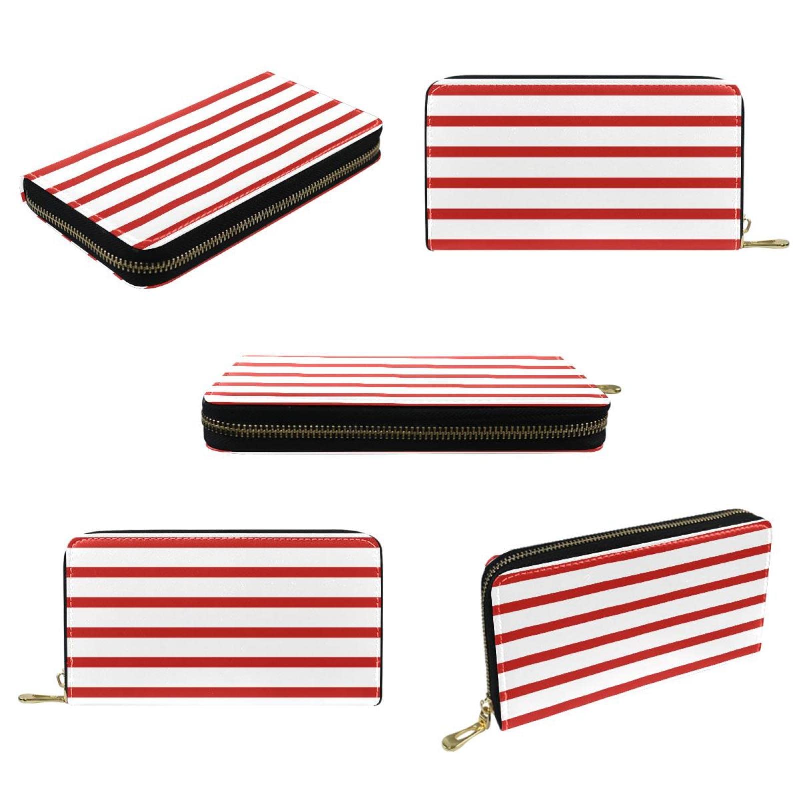 Cartera de cuero con cremallera larga con rayas rojas y blancas, multicolor, 20.5x2.5x11.5cm/8.07x1x4.53 in, Clásico