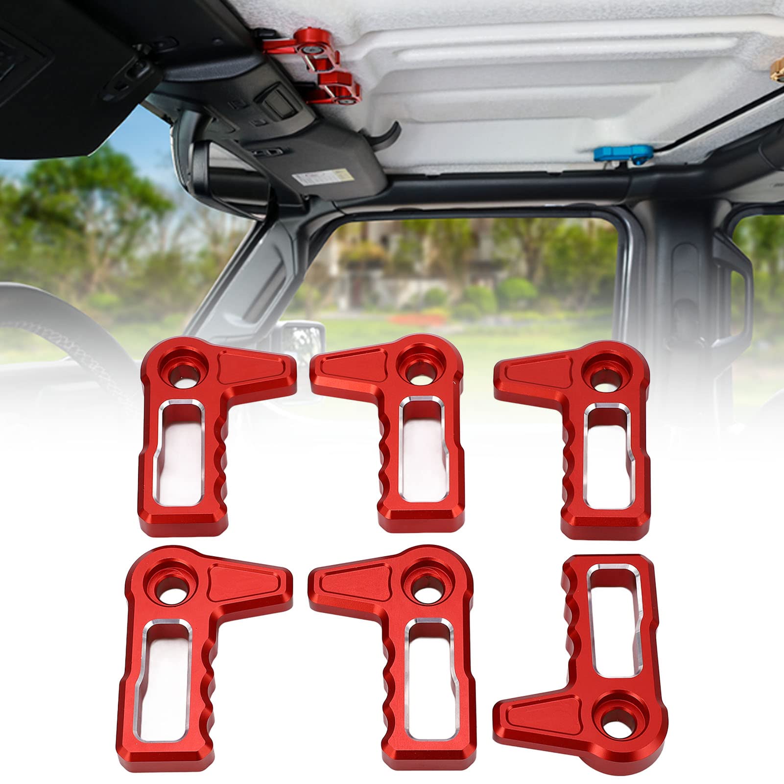 Aramox Schaltergriff Zum Entfernen des Hardtop-Dachs, 6-teiliger Schaltergriff Zum Entfernen des Hardtop-Dachs, Ersatz für Wrangler JL JLU Gladiator JT 4xe (Rot)