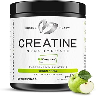Muscle Feast Creapure Creatine Monohydrate Powder, Vegan Keto Friendly Gluten-Free Easy to Mix, Muscle Recovery Supplement, Creatine for Muscle Growth, Flavored Creatine, Natural Green Apple, 300g
