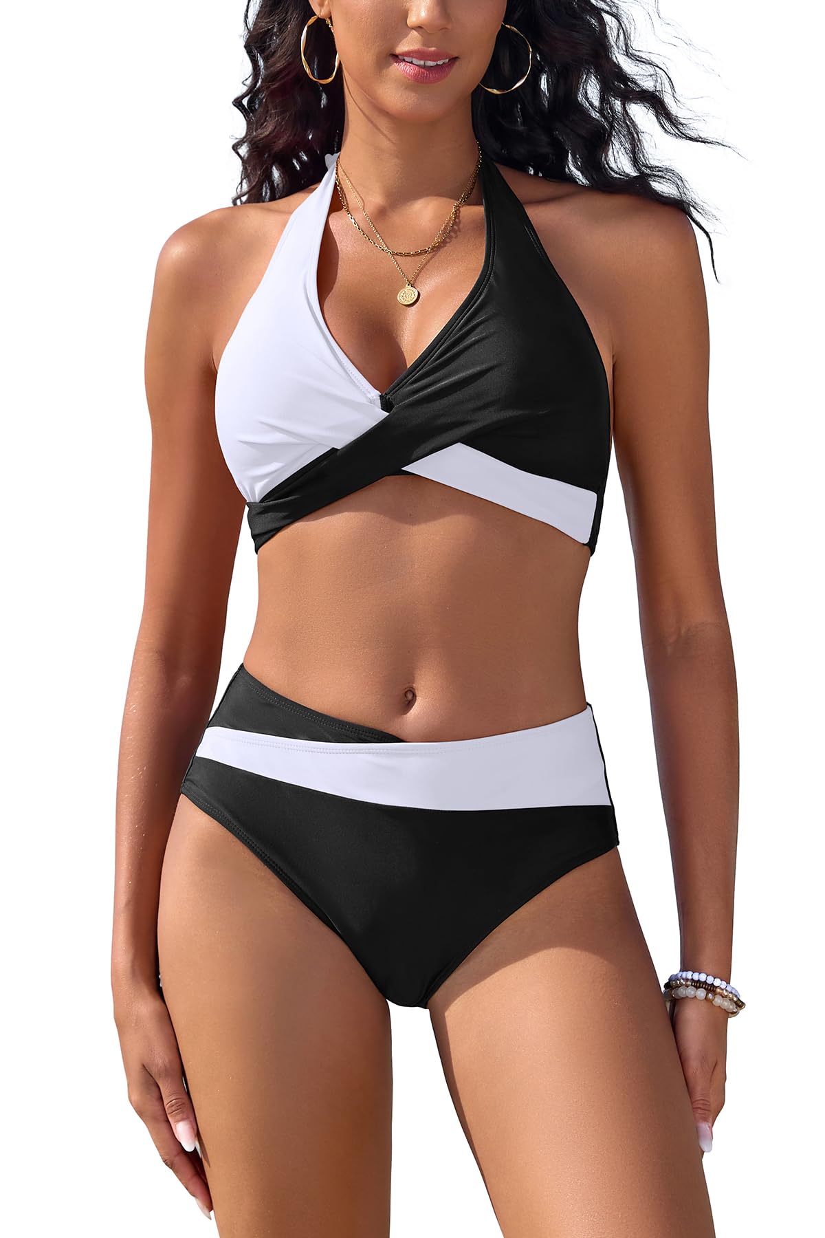 SHEKINI Trajes de baño de dos piezas para mujer, conjunto de bikini sexy con cuello en V y lazos