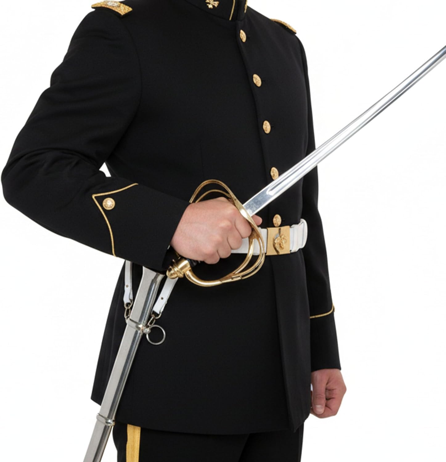 SZCO 40" 1840 Cavalry Saber Sword – Civil War Sword Replica with Black Handle & Gold Wire Wrap, Brass Guard & Pommel, Curved Steel Blade & Metal Scabbard for Collectors, Reenactments & Display
