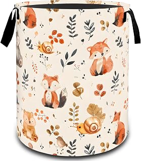 Cute Woodland Animal Autumn Laundry Basket, Dirty Collapsible Clothes Toy Organizer Hamper for Kids Adults, Oxford Cloth Waterproof Storage Bin for Room Bathroom Fall Decor Gifts, 19.7"X15.7"