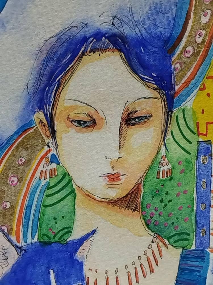 ポストカード　手描きイラスト　原画　オリジナル　水彩画 ポストカード 絵画 手描きイラスト 三つ編み オリジナル 水彩画