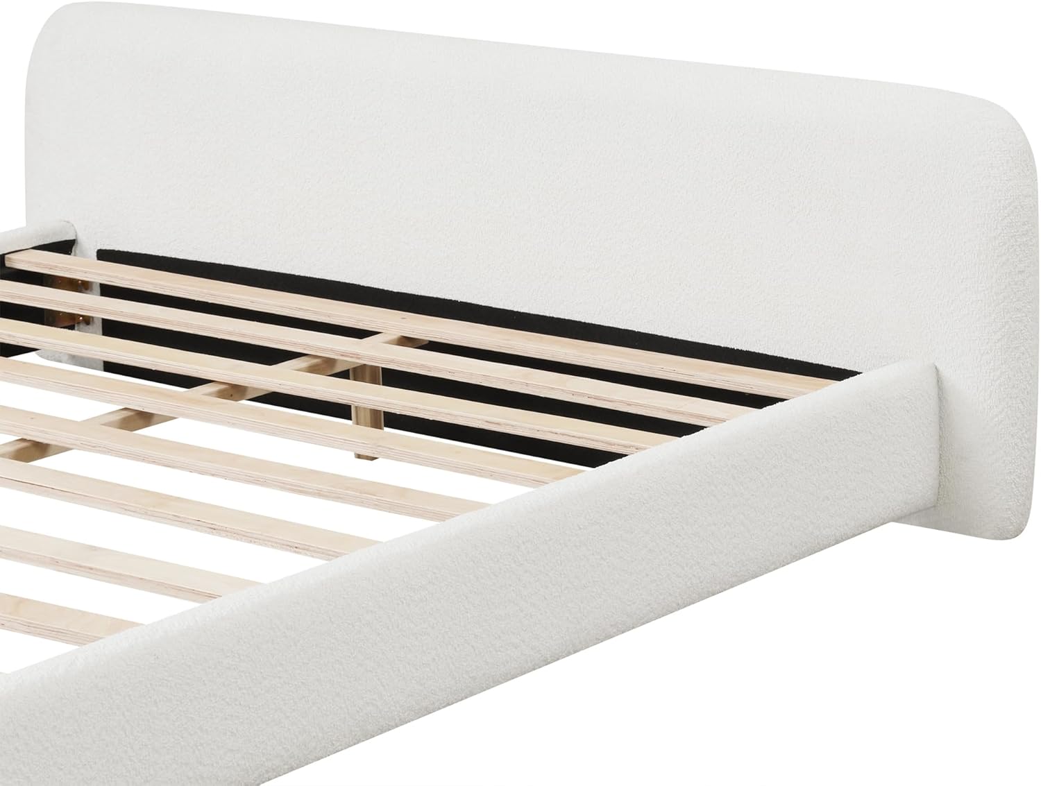 King Size Cozy White Bouce Upholstered Bed, Soft Bed Frame with 10 Sturdy Slats for Bedroom (White Style3 King)