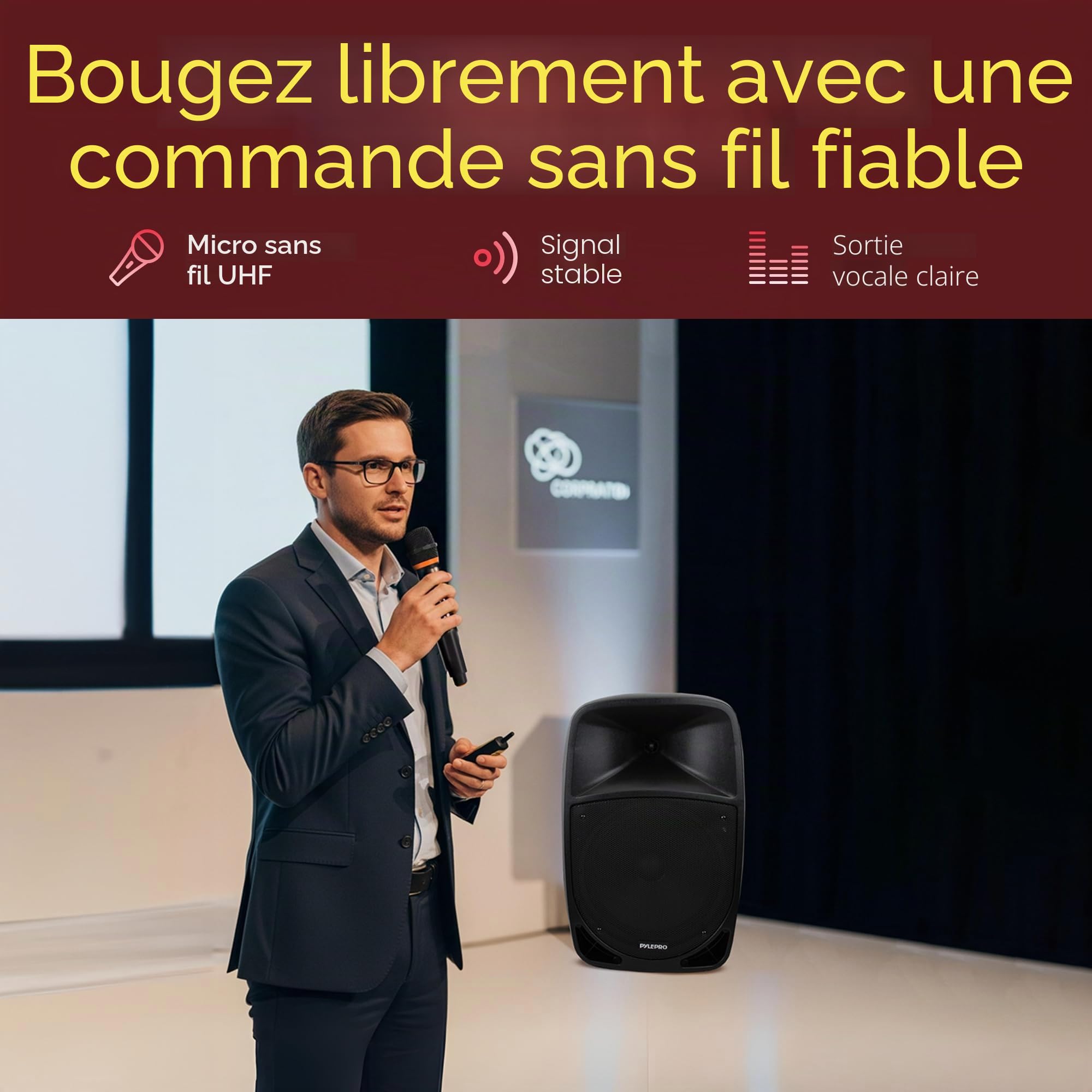 Pyle Enceinte Bluetooth Portable,1200W, Haut Parleur Bluetooth avec Subwoofer,Lumières Indicatrices de Batterie LED avec Batterie Rechargeable Intégrée, Lecteur MP3/USB/SD, Microphone sans Fil, Noir