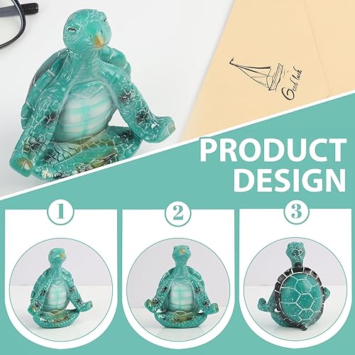 Miniatura 3 de Figuras de yoga de tortuga marina, figura de jardín de tortuga marina meditando decoraciones de playa costera, estatua de resina de yoga zen para