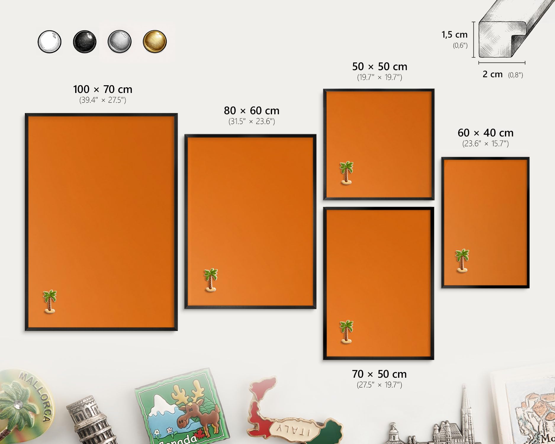 Panel Magnético Informativo 100x70 cm | con Marco Negro | Naranja Fuerte | Montaje Fácil | Pizarra de Pared | Para Restaurante y Bar | Expositor para Menú, Ofertas del Día