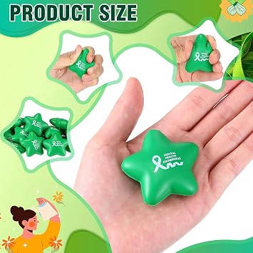 Arrowbash 100 Pcs Mental Health Awareness Items Mini Star Stress Ball Green Awareness Foam Toys for Adults Mental Health Gifts Anxiety Stress Relief Toys for Fundraiser Gifts Supporting Minds