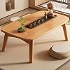 Low Table Small Folding Coffee Table, Japanese Style Stylish Round Corner Living Room Home Bamboo Chabudai, Simple Folding Table for Tatami, Compact for Small Spaces, No Assembly Required