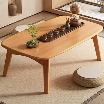 Low Table, Small Folding Coffee Table, Coffee Table, Floor Table, Japanese Style, Stylish Round Corners, Living Room, Home Bamboo, Simple Low Dining Table, Folding, Tatami, Window, Compact