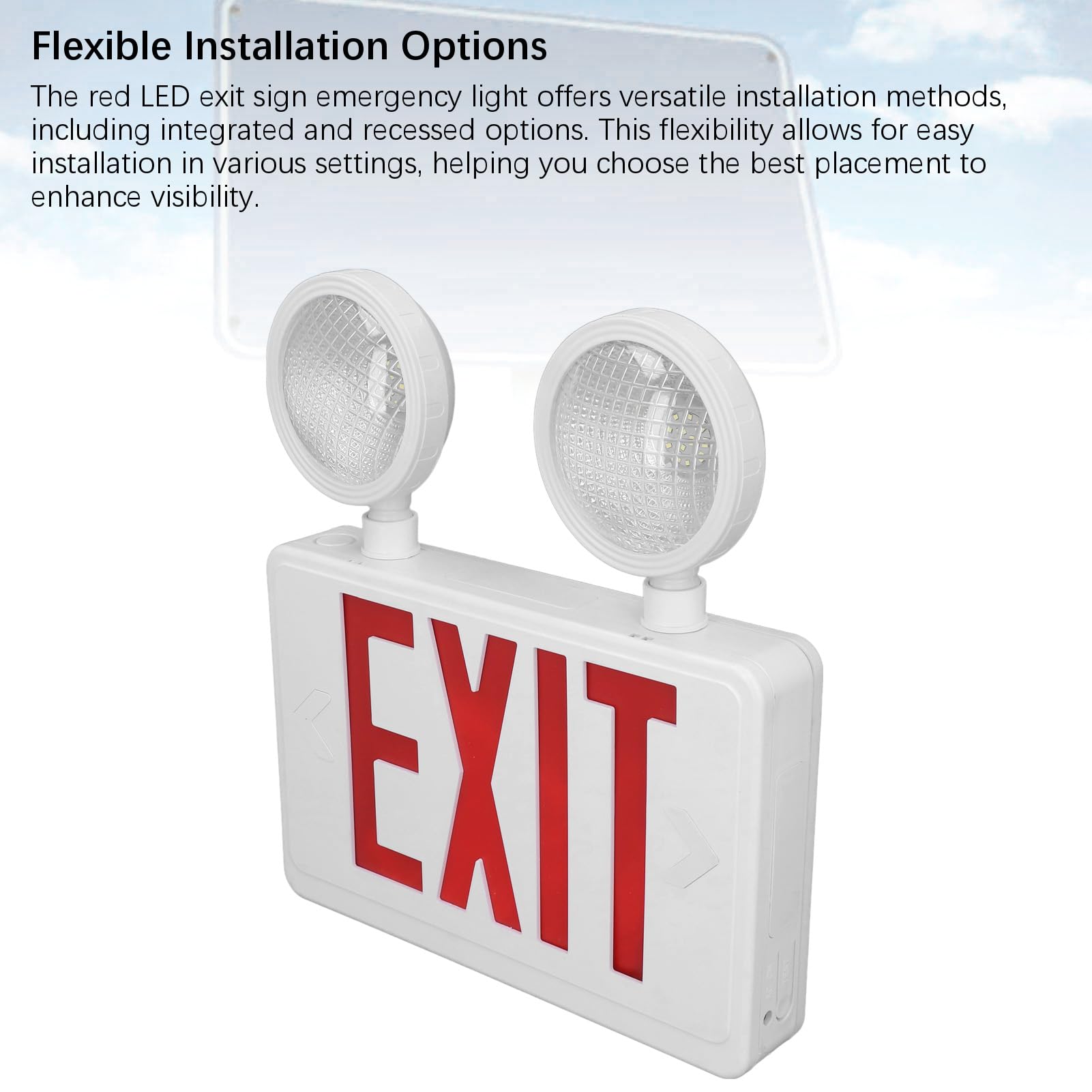 Señal de Luz de Salida de Emergencia, IP65 Impermeable LED de Doble Cabeza Giratoria Roja Señal de Salida con Horizontal de 180° y Vertical de 90°, para Edificios