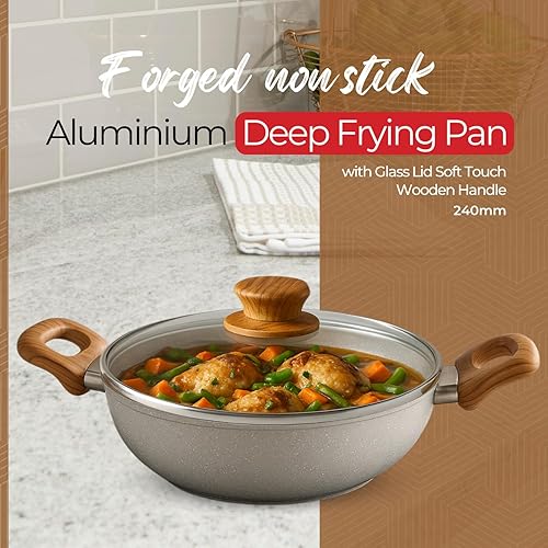 Miniatura 2 de SALFORD Sartén antiadherente forjada de 9.4 pulgadas con tapa de vidrio, Kadai de aluminio de 3.25 litros con base de inducción, sin PFOA, mango de